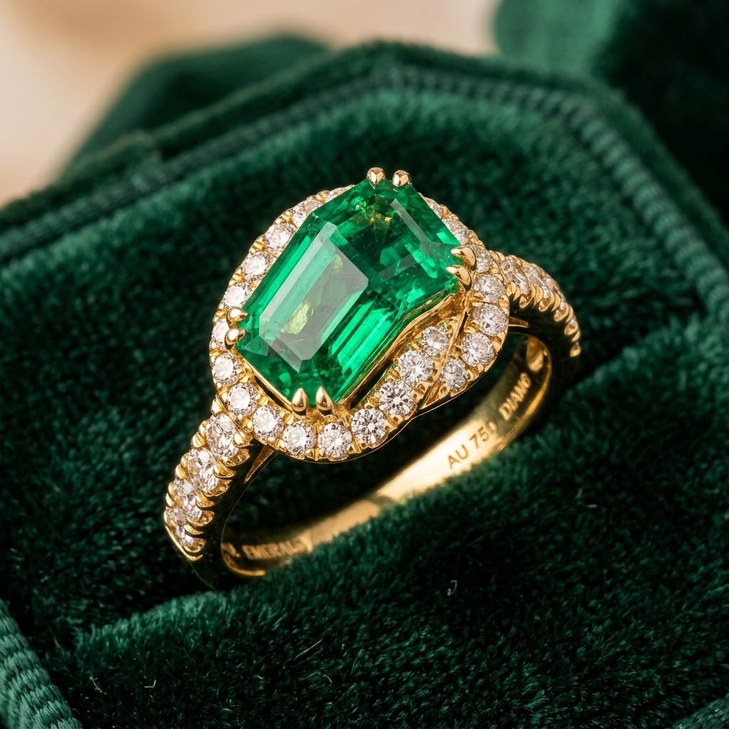 Fine emerald and diamond custom ring
